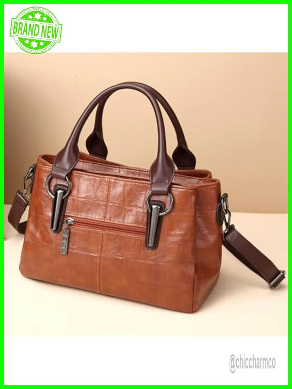 Vegan Leather Satchel Tote Bag with Compartments Satchel Shoulder Bag